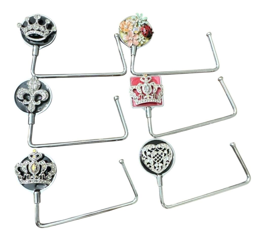 SPRING STREET DESIGN SET OF 6 CRYSTAL HANDBAG HOLDERS PURSE HOOKS NEW GIFT